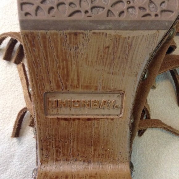 UNIONBAY "Makena" "8.5" Sueded Fringed Open Toed Clogs, Hippie Vibes, Bohemian - Picture 6 of 7